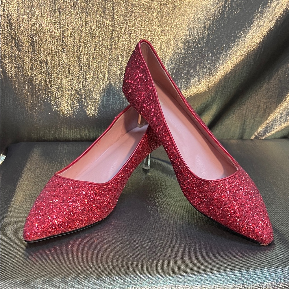 ❤️✨ Elegant Red Glitter Kitten Heels | Sparkle Chic 👠💫